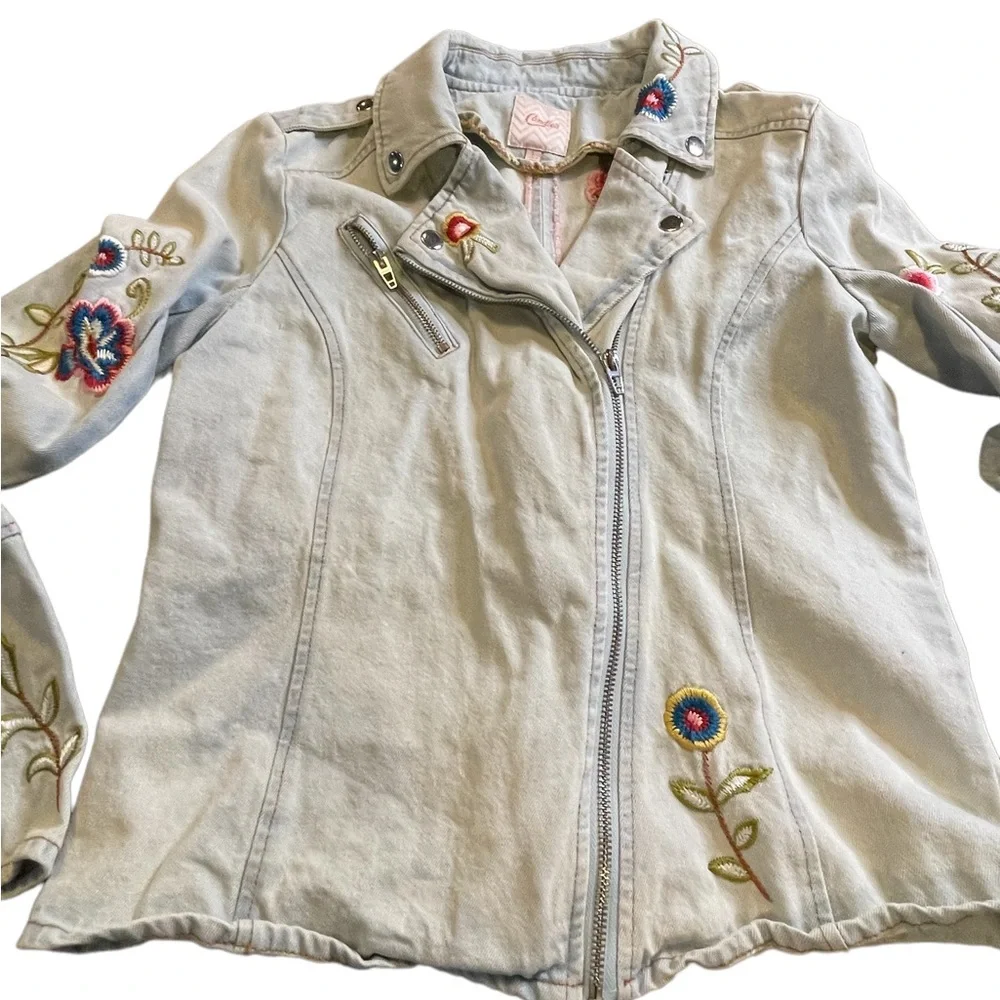 Vintage Candies Floral Embroidered Jean Jacket blue bird and flowers sz large - Picture 3 of 12